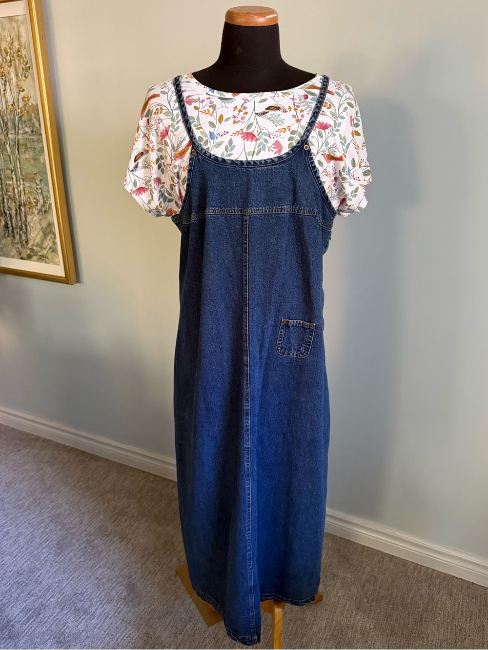 Vintage Cotton Ginny Plus Denim Maxi Dress 90s Grunge Cottagecore 1X
